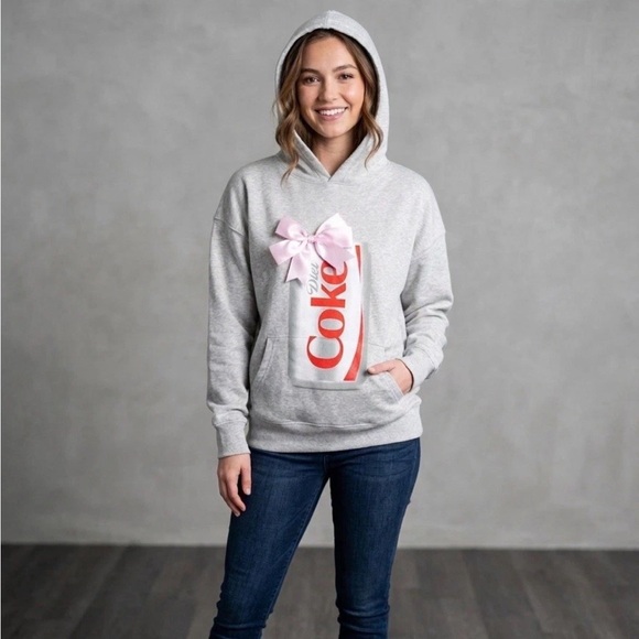 diet coke Sweaters - Diet Coke Gray PINK BOW HOODIE  Sweatshirt Limited Edition XXS NWT